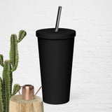 Insulated tumbler with a straw