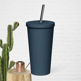 Insulated tumbler with a straw